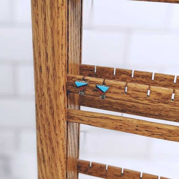 Vintage Southwest silver & turquoise stud post earrings - Picture 3 of 6